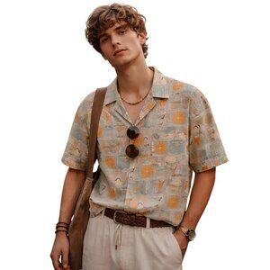 VTG 90s Grant Thomas Button Up Shirt Retro Cocktail Citrus Print Indie Mens XL